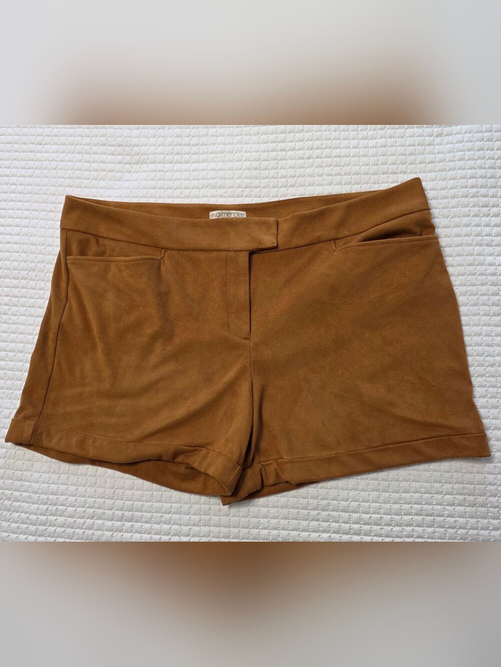 Eva Mendes Camel Color Suede-Look Women’s Shorts